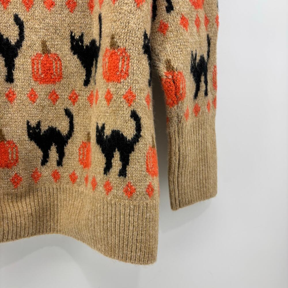 Vince Camuto Medium Womens Sweater Black Cat Pumpkin Halloween Crewneck Fall - Picture 11 of 13
